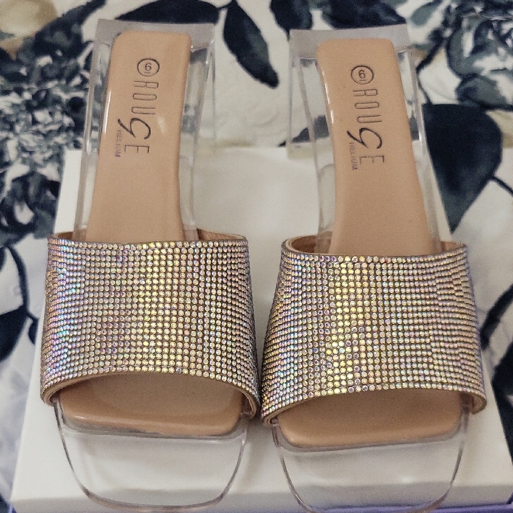 NWOT Rouge Rhinestone Clear Heel Sandals